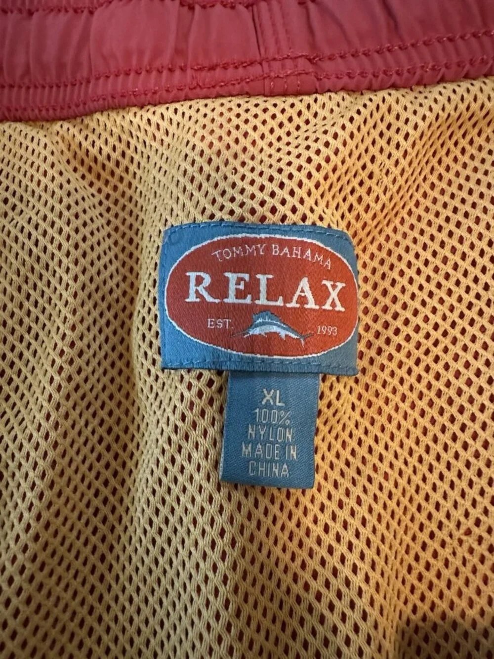 Vintage Tommy Bahama Relax Swim Trunks XL Coral Pink Marlin Logo Shorts Tropical